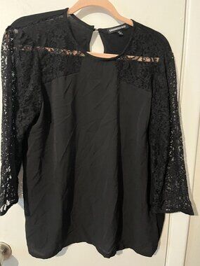 SAMANTHA ROSE BLACK LACE 3/4 SLEEVE BLOUSE SZ L